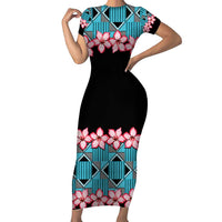 African Adenium Multiflorum Flowers Family Matching Short Sleeve Bodycon Dress and Hawaiian Shirt with Kente Style - Wonder Print Shop
