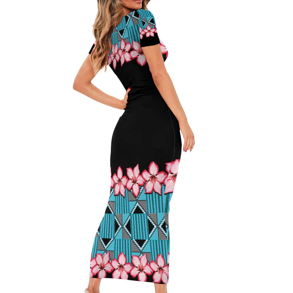 African Adenium Multiflorum Flowers Family Matching Short Sleeve Bodycon Dress and Hawaiian Shirt with Kente Style - Wonder Print Shop