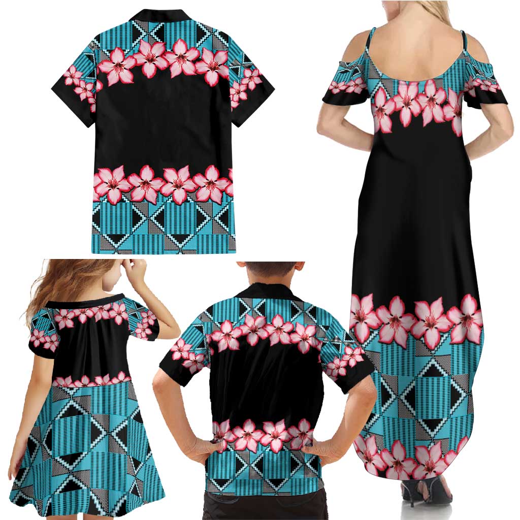 African Adenium Multiflorum Flowers Family Matching Summer Maxi Dress and Hawaiian Shirt with Kente Style - Wonder Print Shop