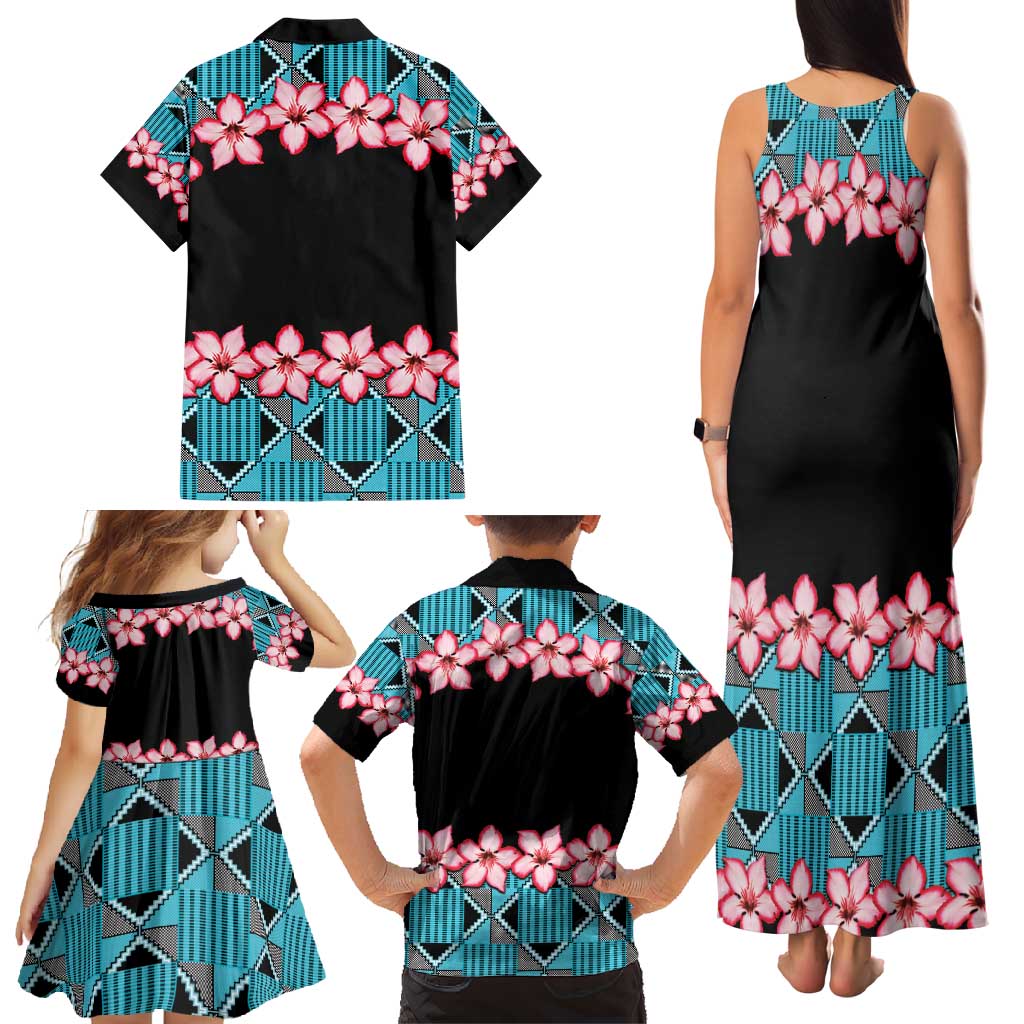 African Adenium Multiflorum Flowers Family Matching Tank Maxi Dress and Hawaiian Shirt with Kente Style - Wonder Print Shop
