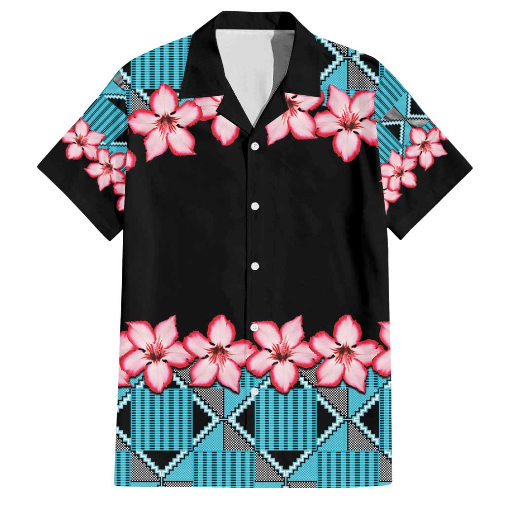 African Adenium Multiflorum Flowers Family Matching Tank Maxi Dress and Hawaiian Shirt with Kente Style - Wonder Print Shop
