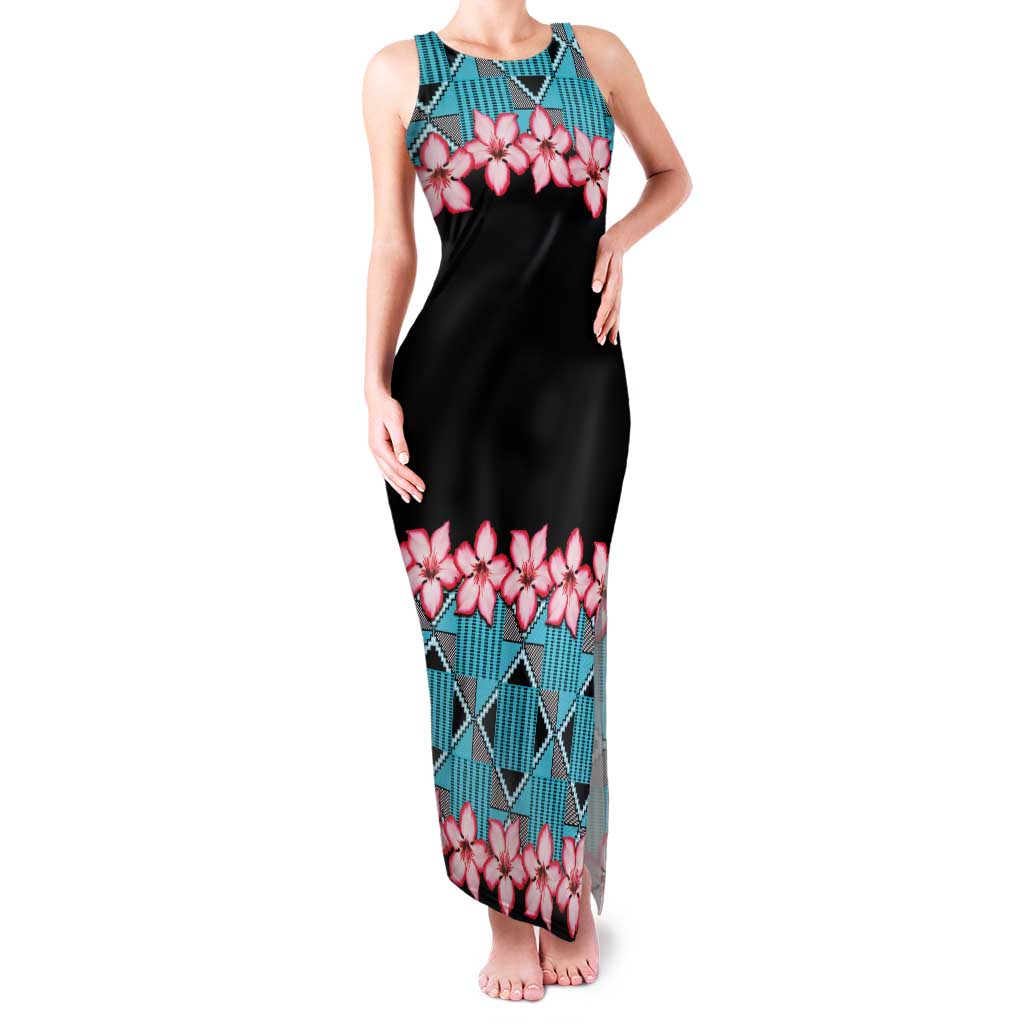 African Adenium Multiflorum Flowers Family Matching Tank Maxi Dress and Hawaiian Shirt with Kente Style - Wonder Print Shop