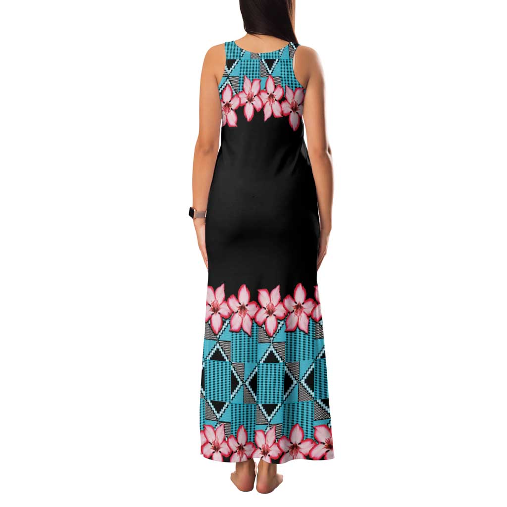 African Adenium Multiflorum Flowers Family Matching Tank Maxi Dress and Hawaiian Shirt with Kente Style - Wonder Print Shop