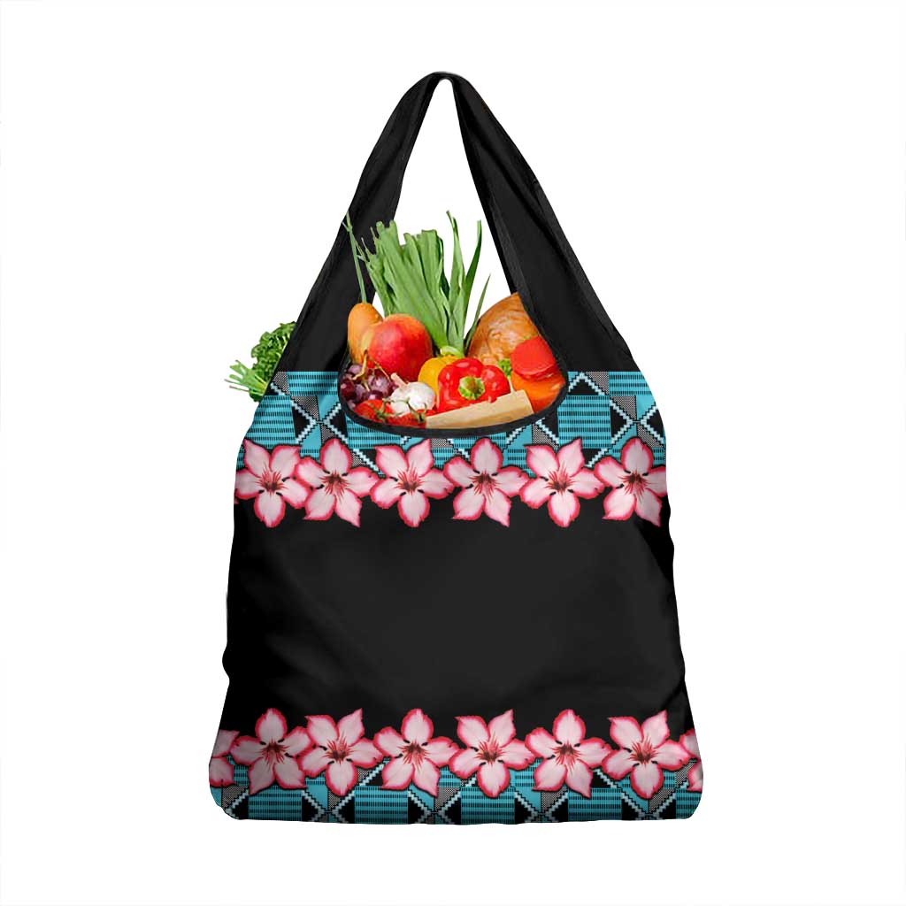 African Adenium Multiflorum Flowers Grocery Bag with Kente Style