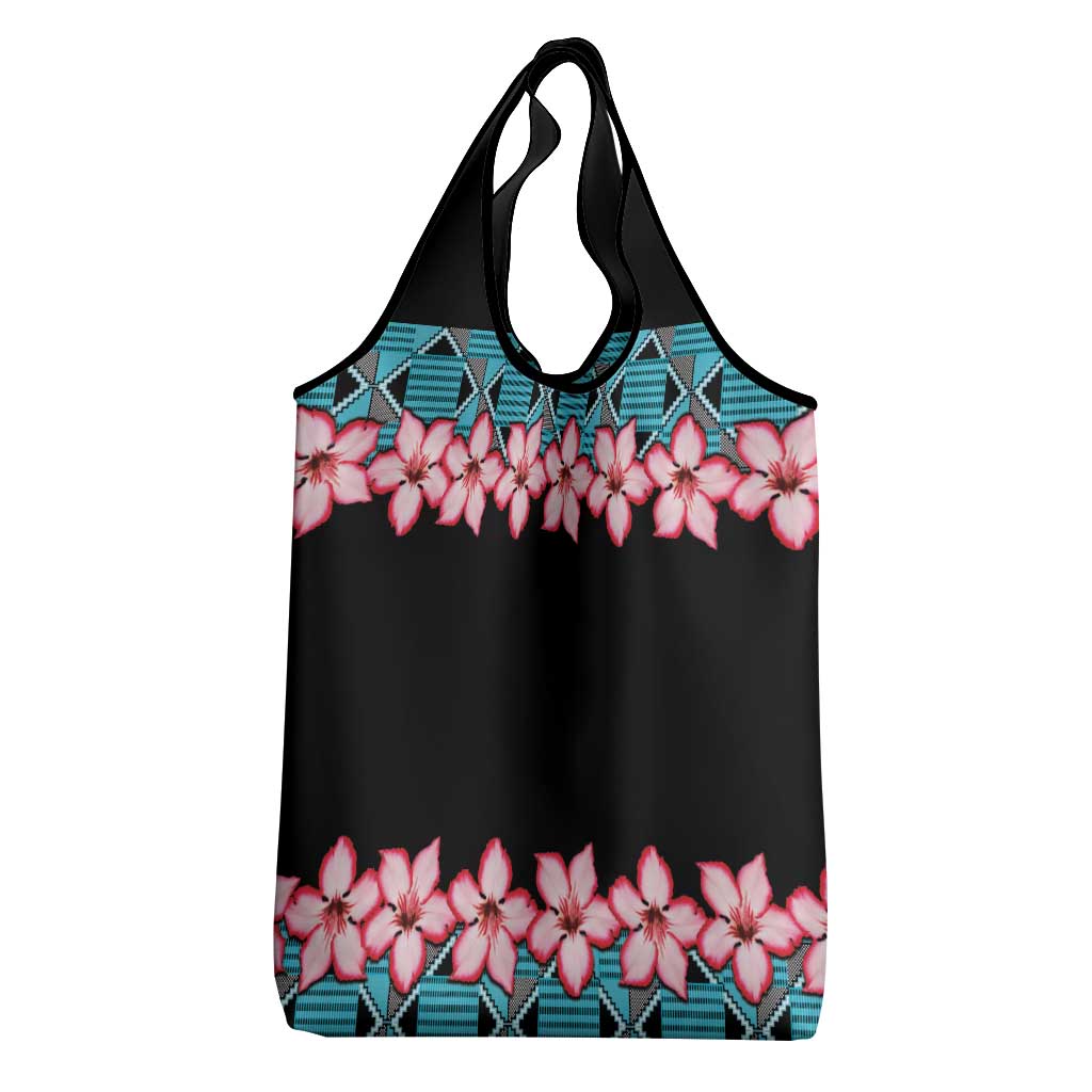 African Adenium Multiflorum Flowers Grocery Bag with Kente Style