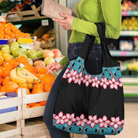 African Adenium Multiflorum Flowers Grocery Bag with Kente Style