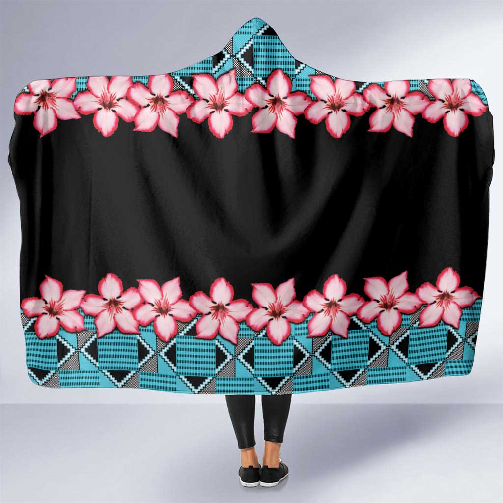 African Adenium Multiflorum Flowers Hooded Blanket with Kente Style