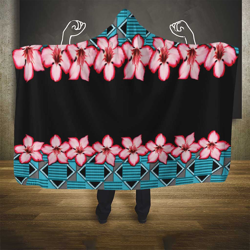 African Adenium Multiflorum Flowers Hooded Blanket with Kente Style