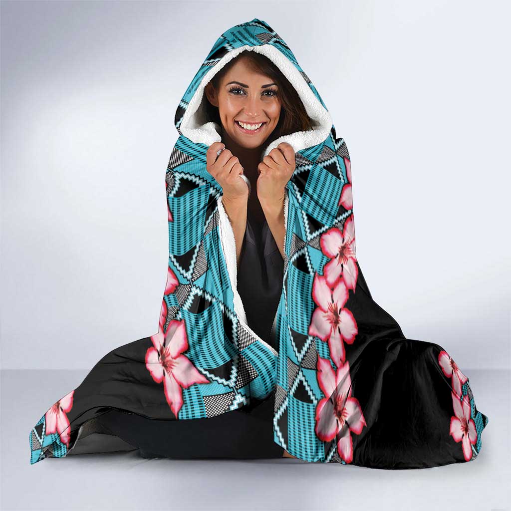 African Adenium Multiflorum Flowers Hooded Blanket with Kente Style