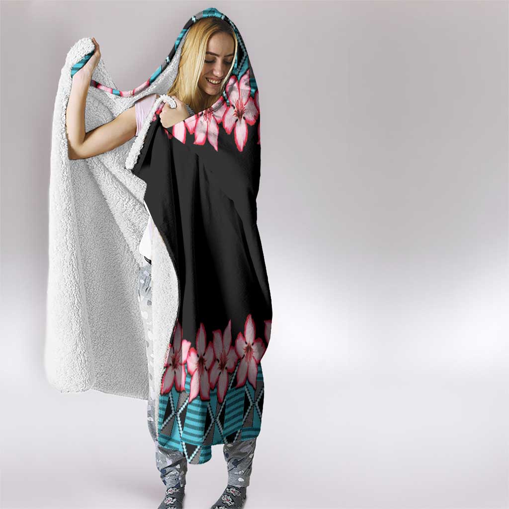 African Adenium Multiflorum Flowers Hooded Blanket with Kente Style