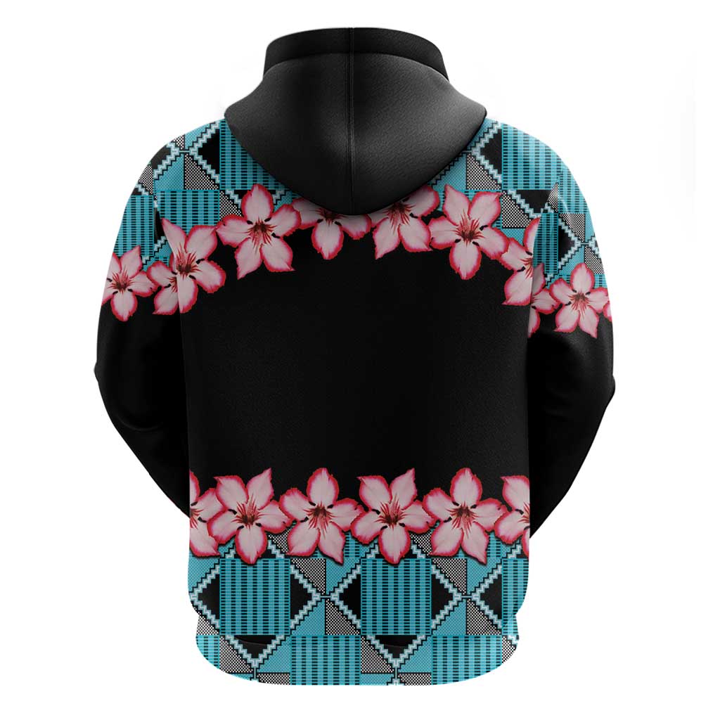 African Adenium Multiflorum Flowers Hoodie with Kente Style - Wonder Print Shop