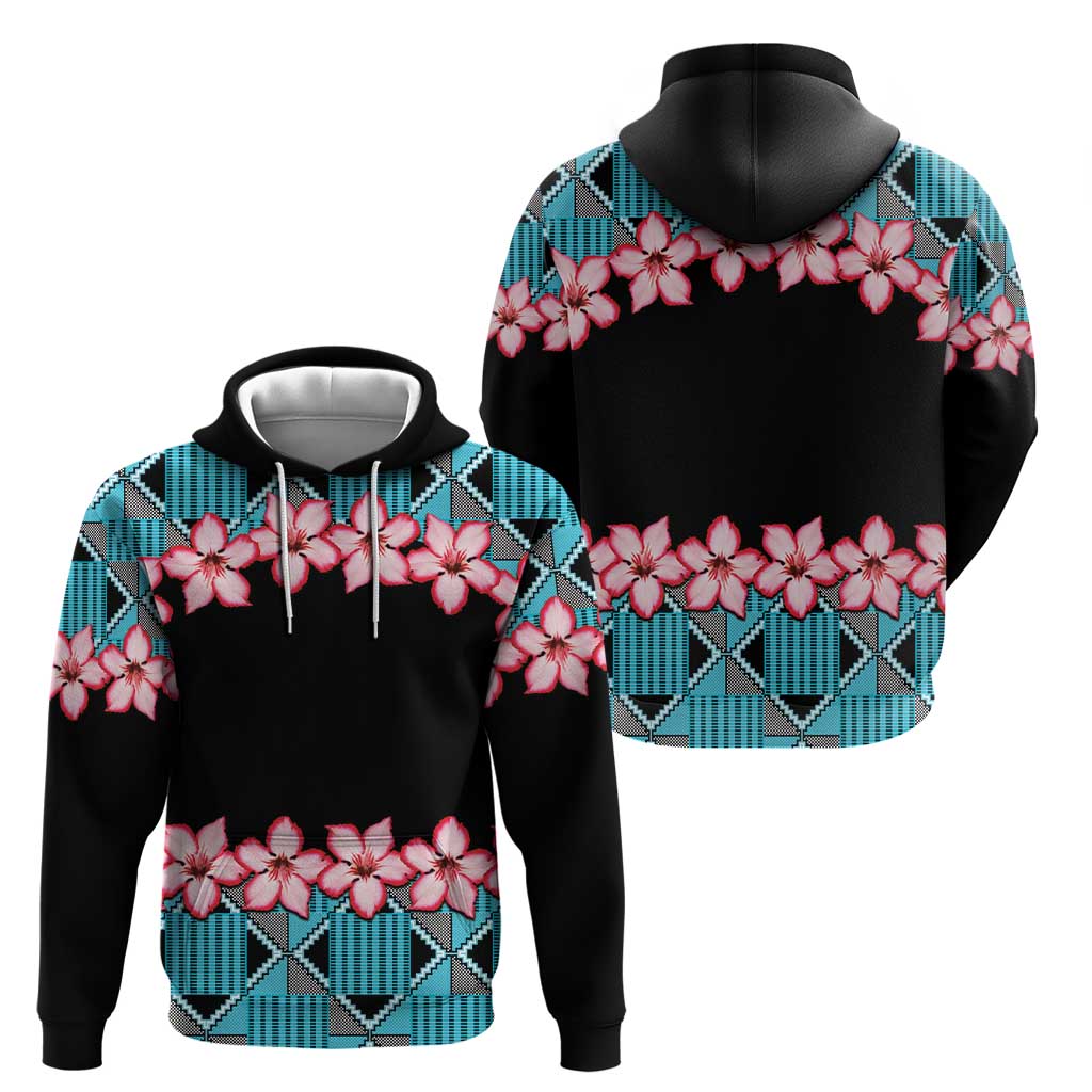 African Adenium Multiflorum Flowers Hoodie with Kente Style - Wonder Print Shop