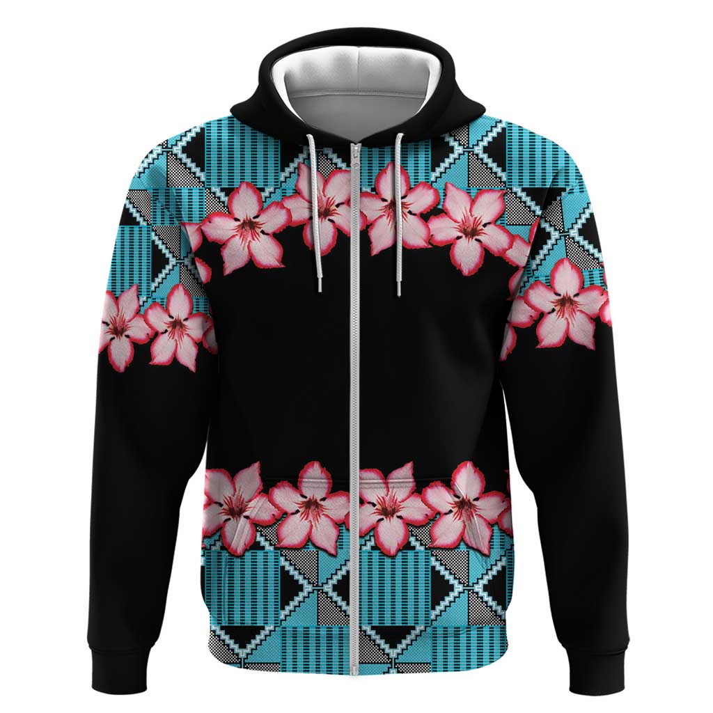 African Adenium Multiflorum Flowers Hoodie with Kente Style - Wonder Print Shop