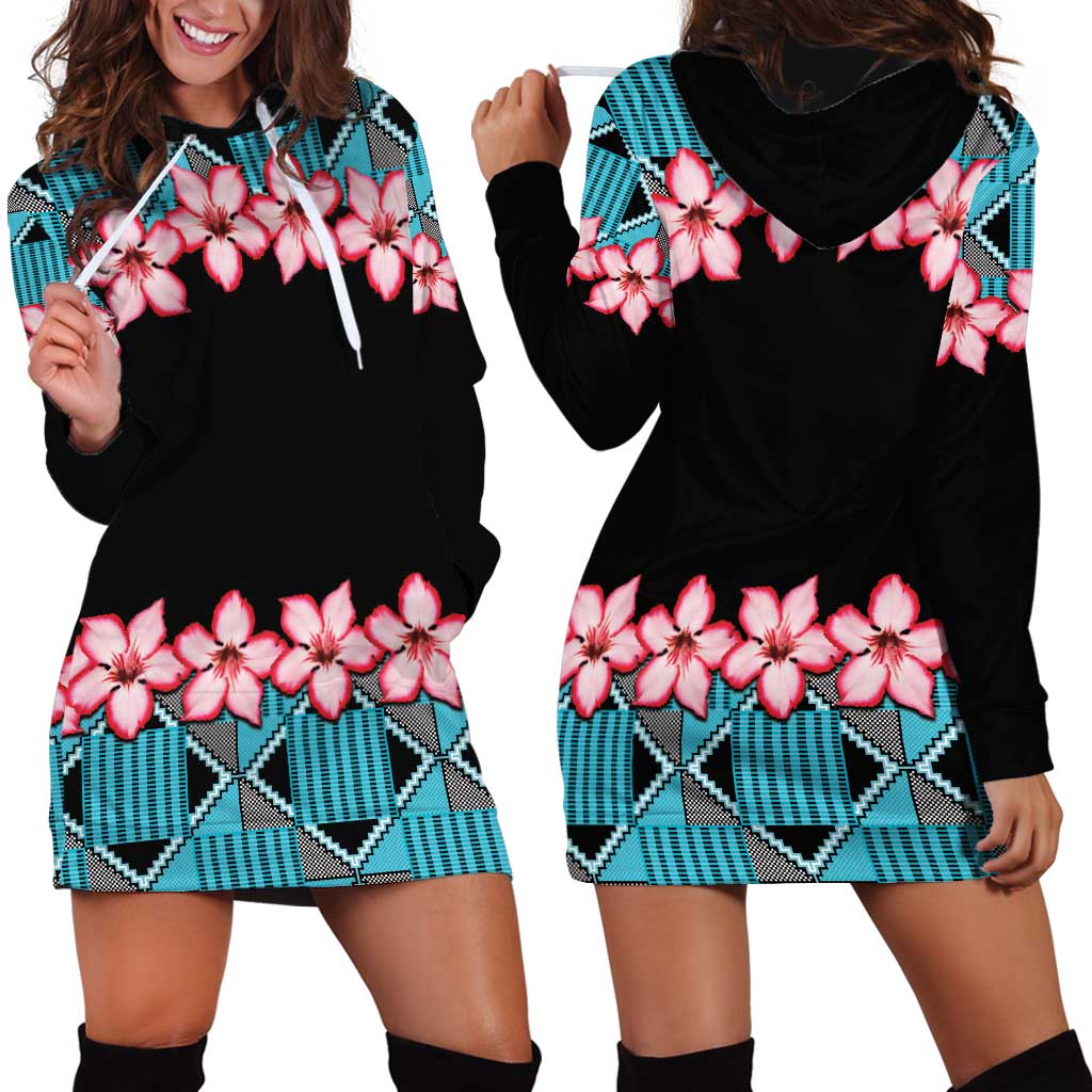 African Adenium Multiflorum Flowers Hoodie Dress with Kente Style - Wonder Print Shop