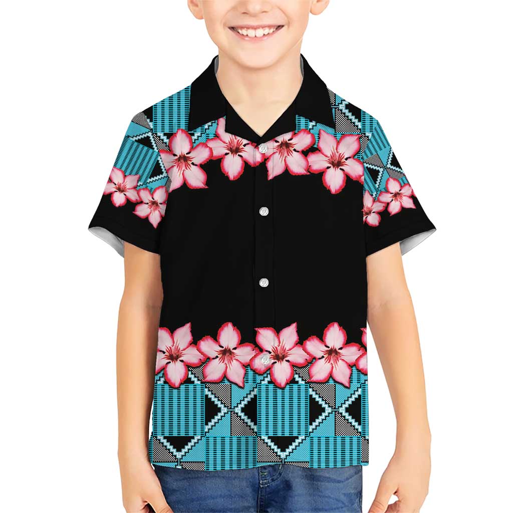 African Adenium Multiflorum Flowers Kid Hawaiian Shirt with Kente Style - Wonder Print Shop