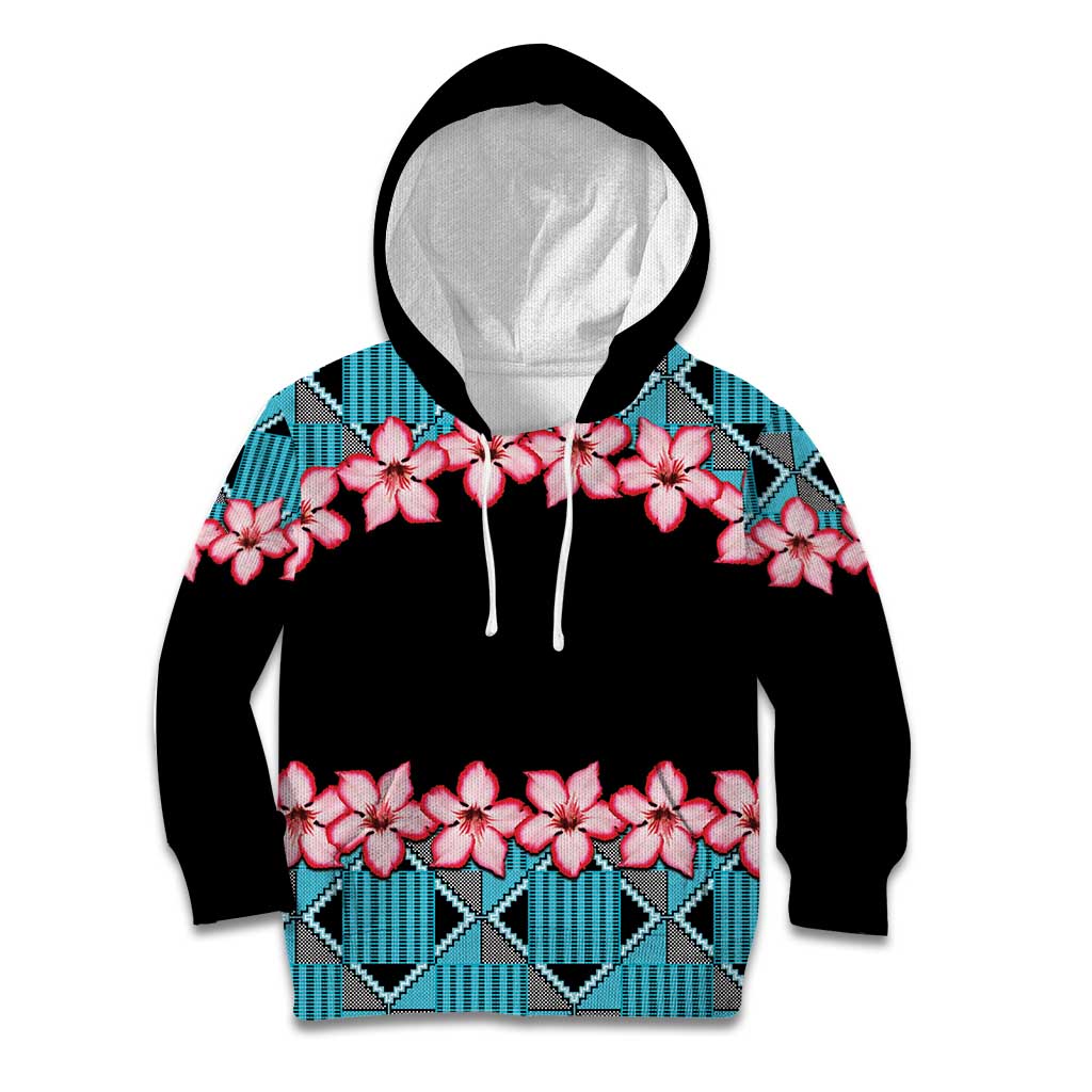 African Adenium Multiflorum Flowers Kid Hoodie with Kente Style - Wonder Print Shop