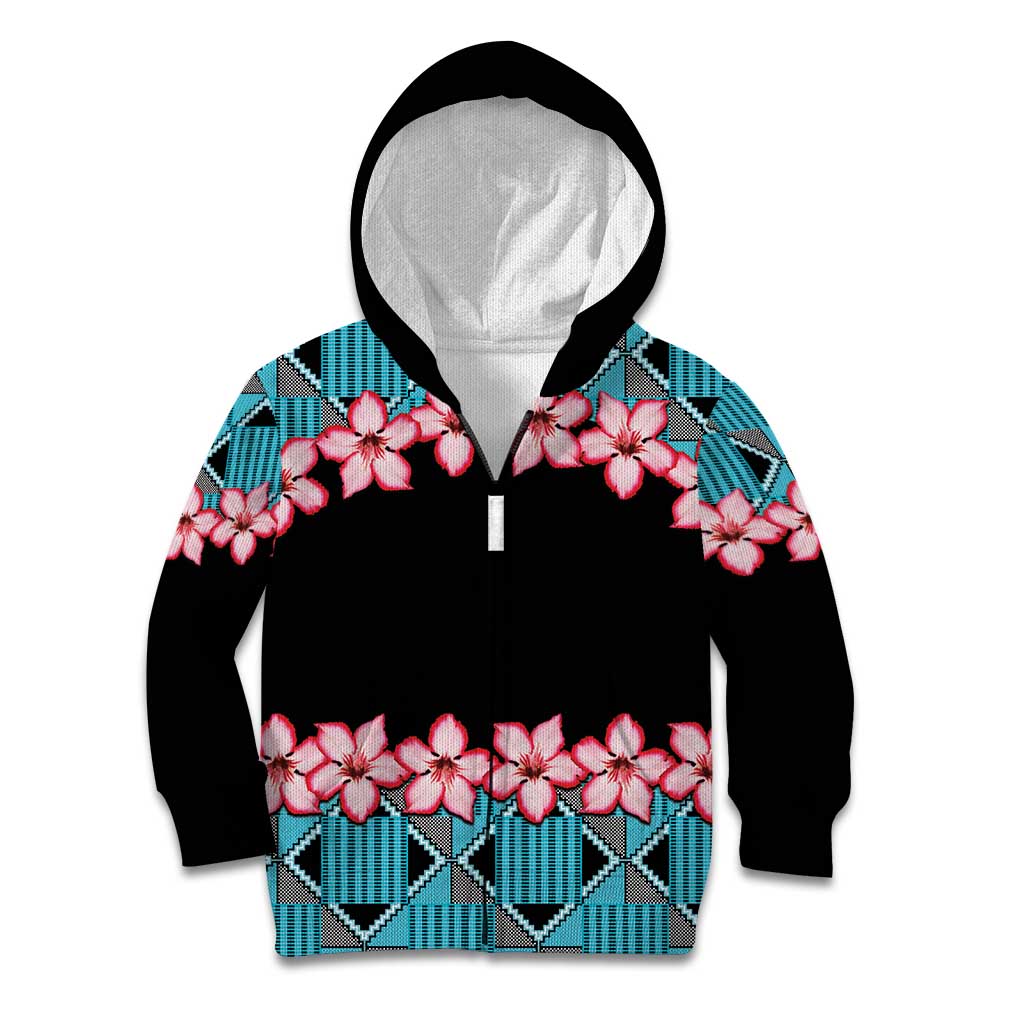 African Adenium Multiflorum Flowers Kid Hoodie with Kente Style - Wonder Print Shop
