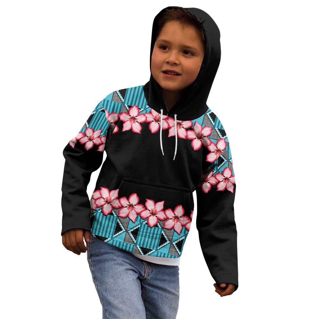 African Adenium Multiflorum Flowers Kid Hoodie with Kente Style - Wonder Print Shop