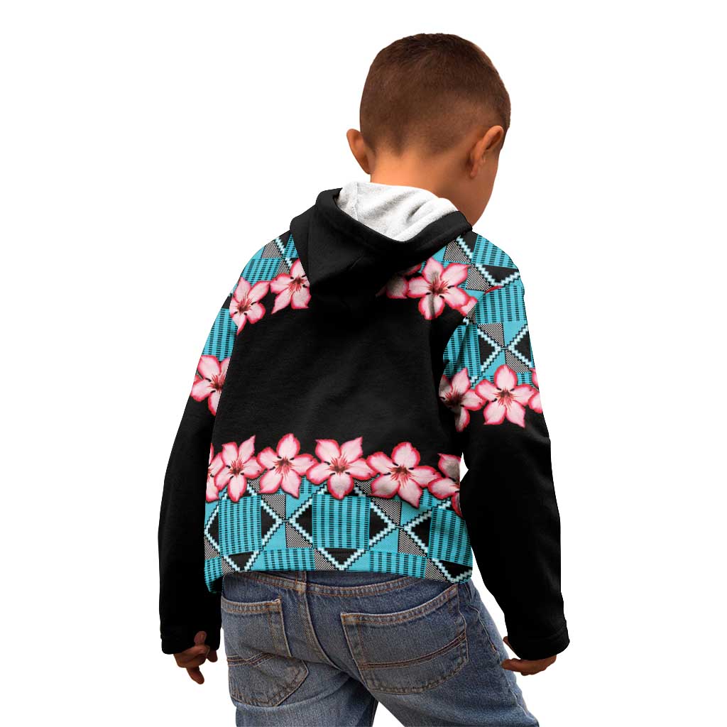 African Adenium Multiflorum Flowers Kid Hoodie with Kente Style - Wonder Print Shop