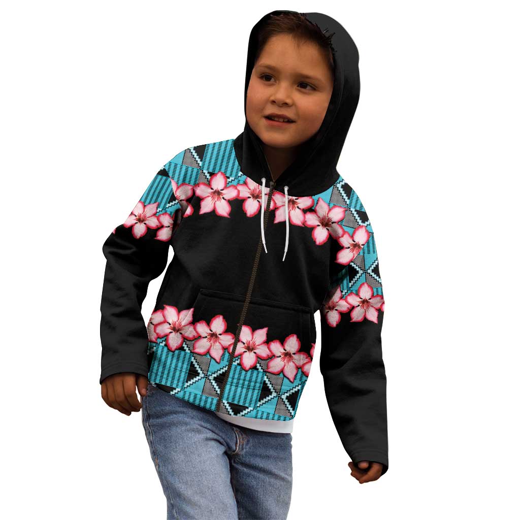 African Adenium Multiflorum Flowers Kid Hoodie with Kente Style - Wonder Print Shop