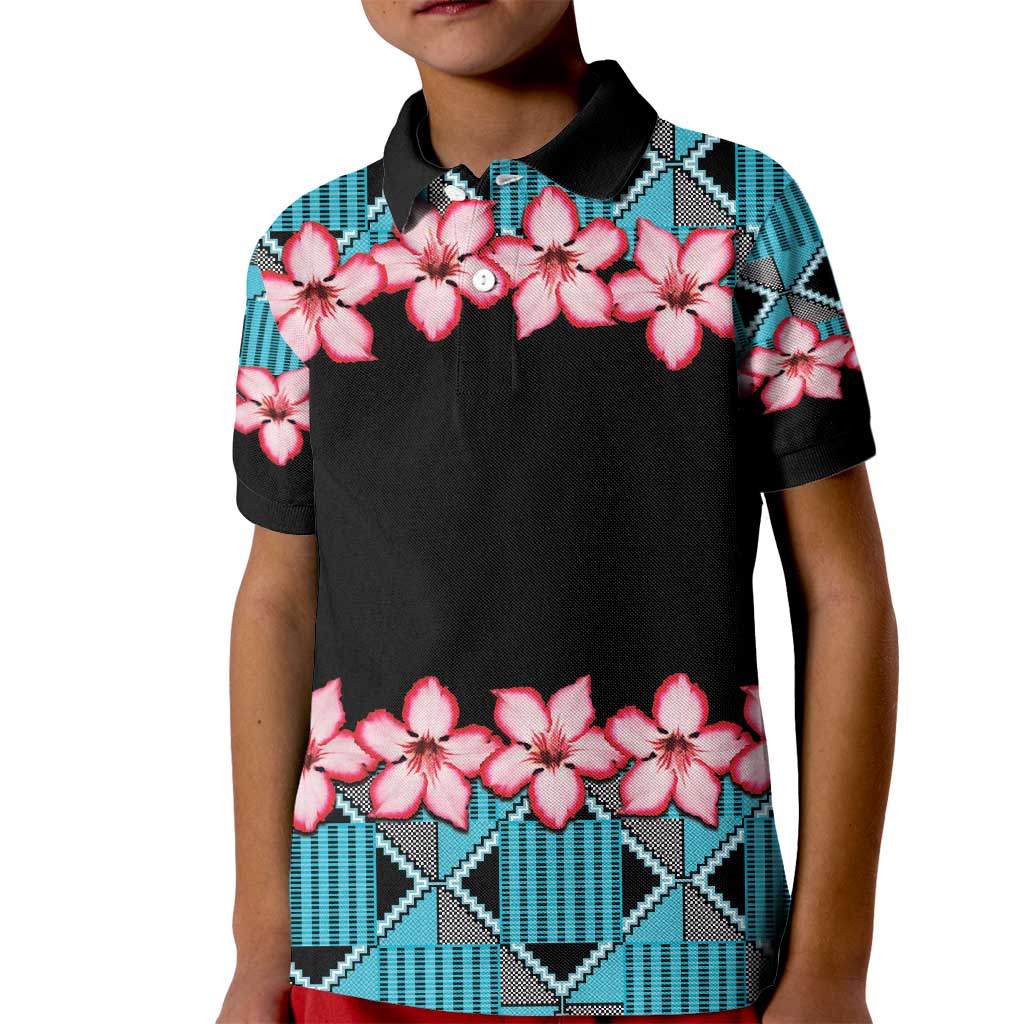 African Adenium Multiflorum Flowers Kid Polo Shirt with Kente Style - Wonder Print Shop