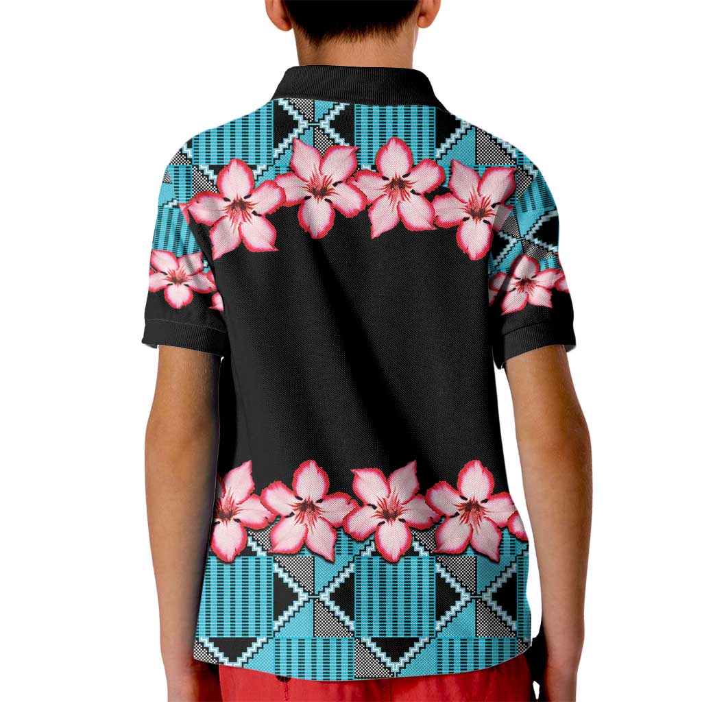 African Adenium Multiflorum Flowers Kid Polo Shirt with Kente Style - Wonder Print Shop