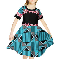 African Adenium Multiflorum Flowers Kid Short Sleeve Dress with Kente Style - Wonder Print Shop