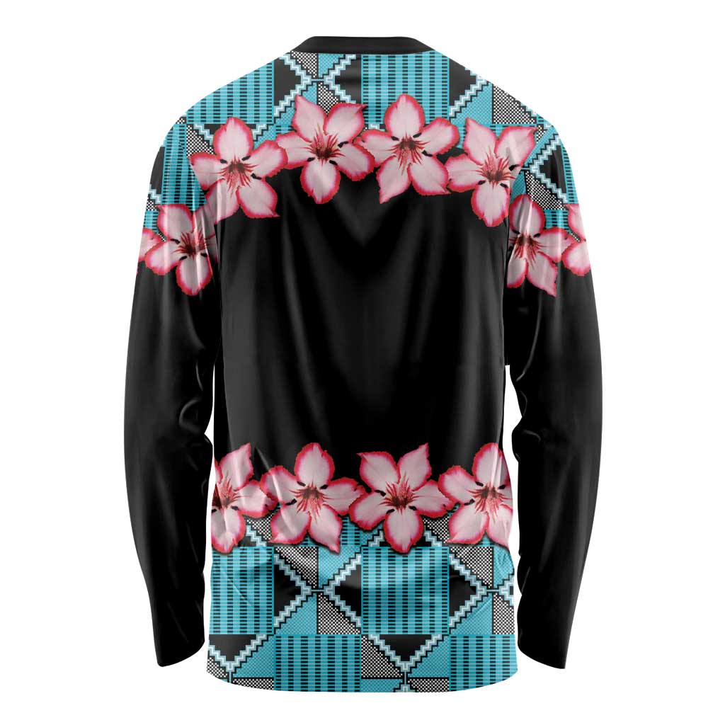 African Adenium Multiflorum Flowers Long Sleeve Shirt with Kente Style - Wonder Print Shop