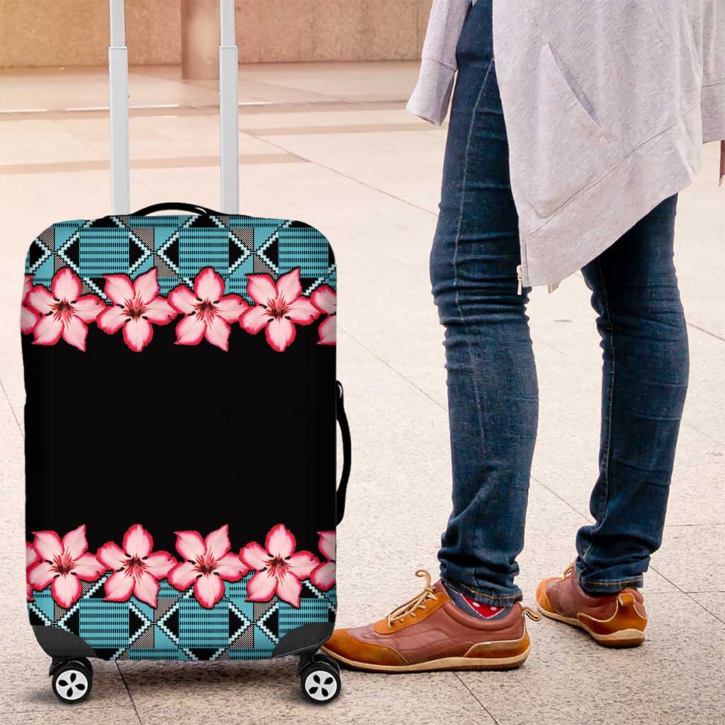 African Adenium Multiflorum Flowers Luggage Cover with Kente Style - Wonder Print Shop