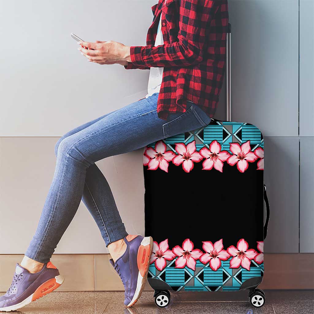 African Adenium Multiflorum Flowers Luggage Cover with Kente Style - Wonder Print Shop