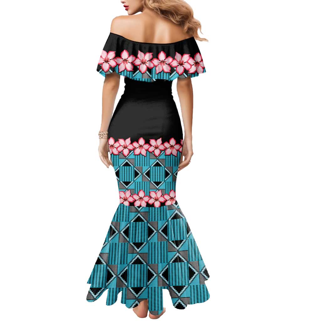 African Adenium Multiflorum Flowers Mermaid Dress with Kente Style - Wonder Print Shop