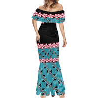 African Adenium Multiflorum Flowers Mermaid Dress with Kente Style - Wonder Print Shop