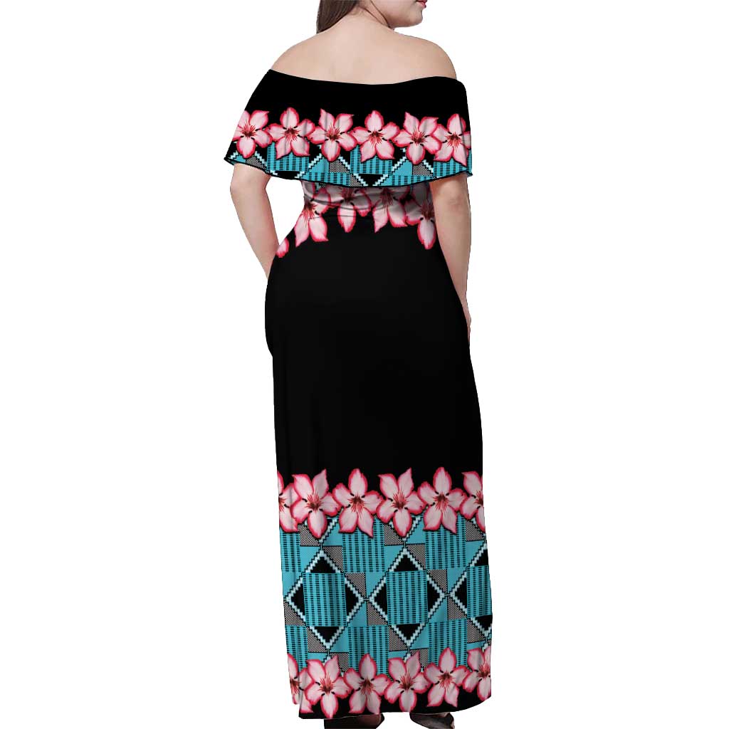 African Adenium Multiflorum Flowers Off Shoulder Maxi Dress with Kente Style - Wonder Print Shop