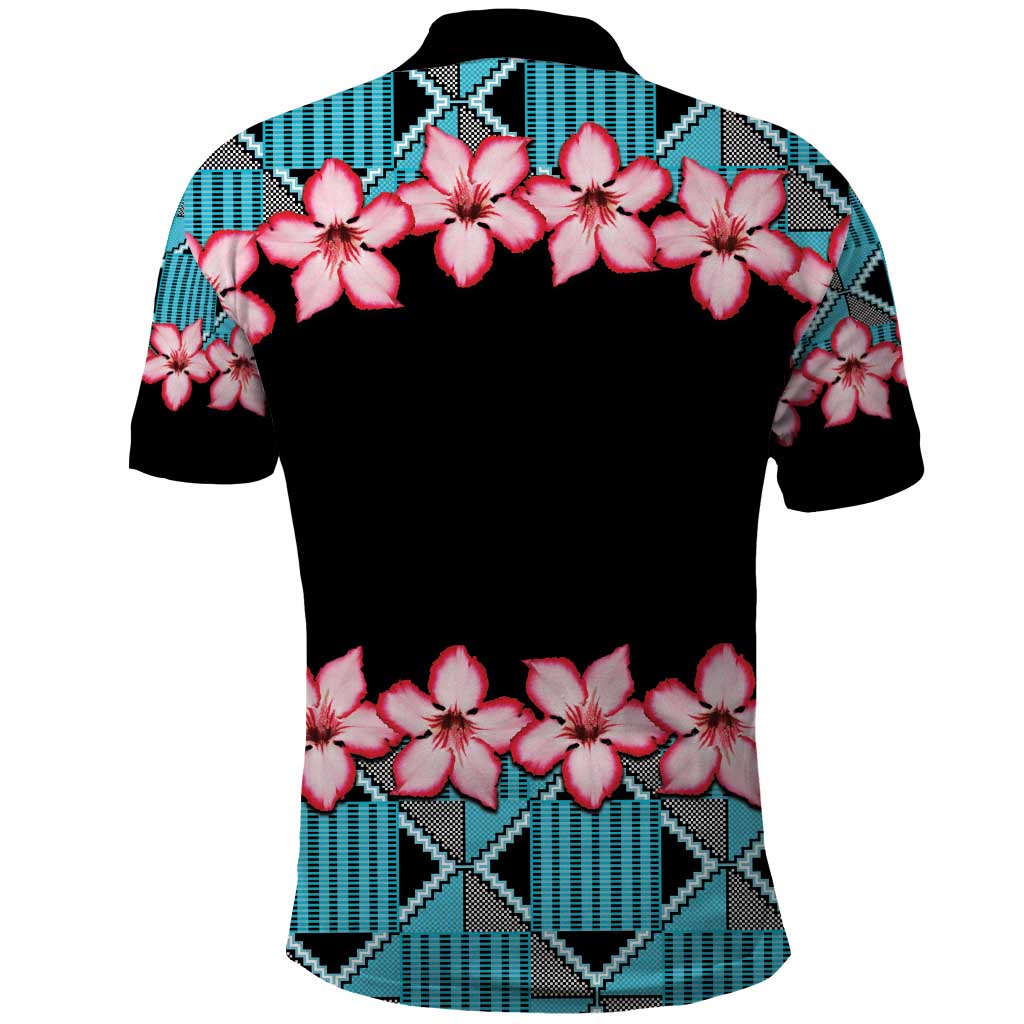 African Adenium Multiflorum Flowers Polo Shirt with Kente Style - Wonder Print Shop