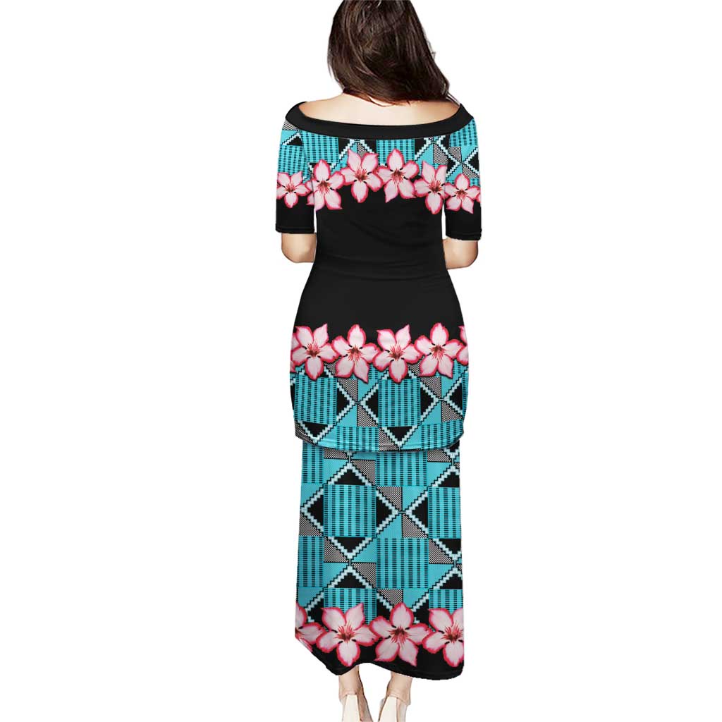 African Adenium Multiflorum Flowers Puletasi with Kente Style - Wonder Print Shop