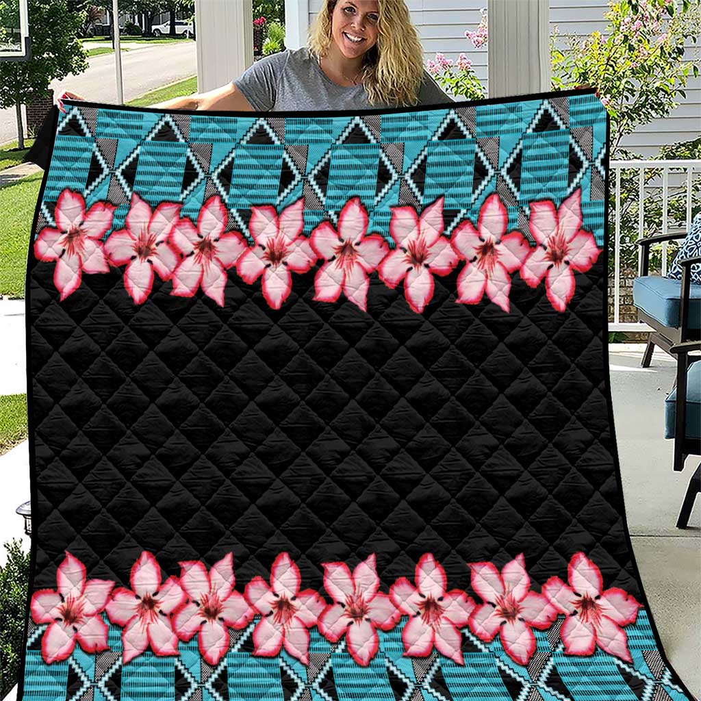 African Adenium Multiflorum Flowers Quilt with Kente Style - Wonder Print Shop