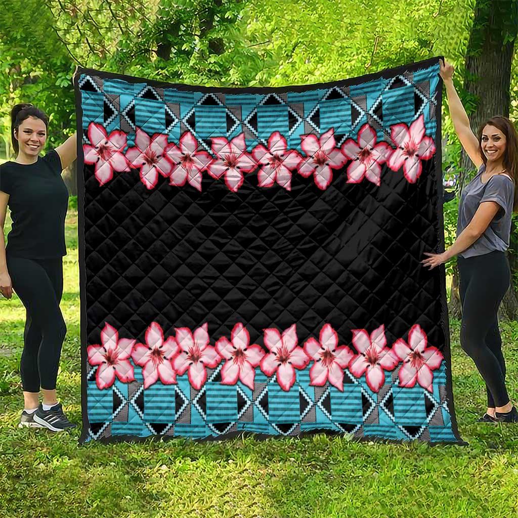 African Adenium Multiflorum Flowers Quilt with Kente Style - Wonder Print Shop