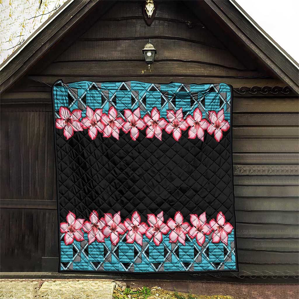 African Adenium Multiflorum Flowers Quilt with Kente Style - Wonder Print Shop