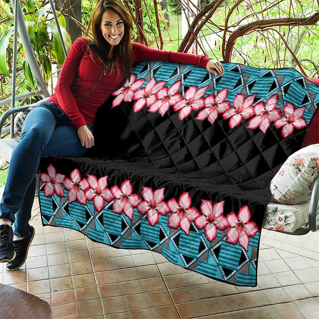 African Adenium Multiflorum Flowers Quilt with Kente Style - Wonder Print Shop