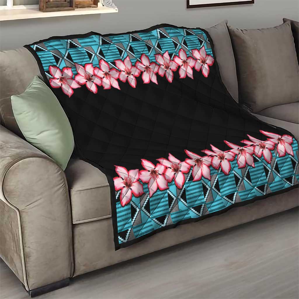 African Adenium Multiflorum Flowers Quilt with Kente Style - Wonder Print Shop