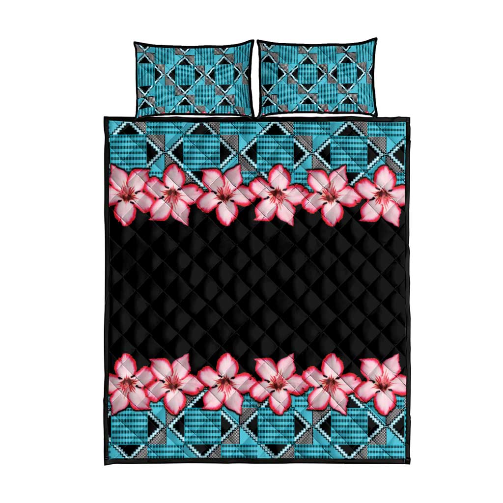 African Adenium Multiflorum Flowers Quilt Bed Set with Kente Style - Wonder Print Shop