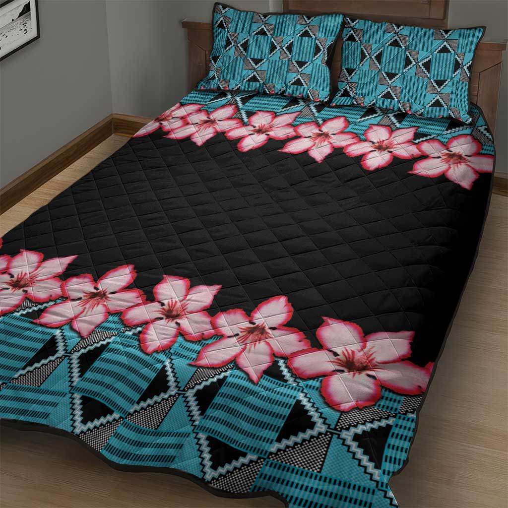 African Adenium Multiflorum Flowers Quilt Bed Set with Kente Style - Wonder Print Shop