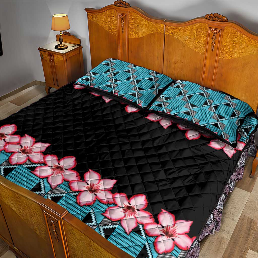 African Adenium Multiflorum Flowers Quilt Bed Set with Kente Style - Wonder Print Shop