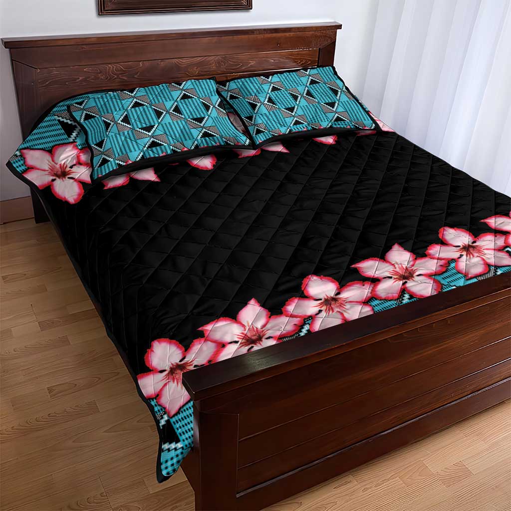 African Adenium Multiflorum Flowers Quilt Bed Set with Kente Style - Wonder Print Shop