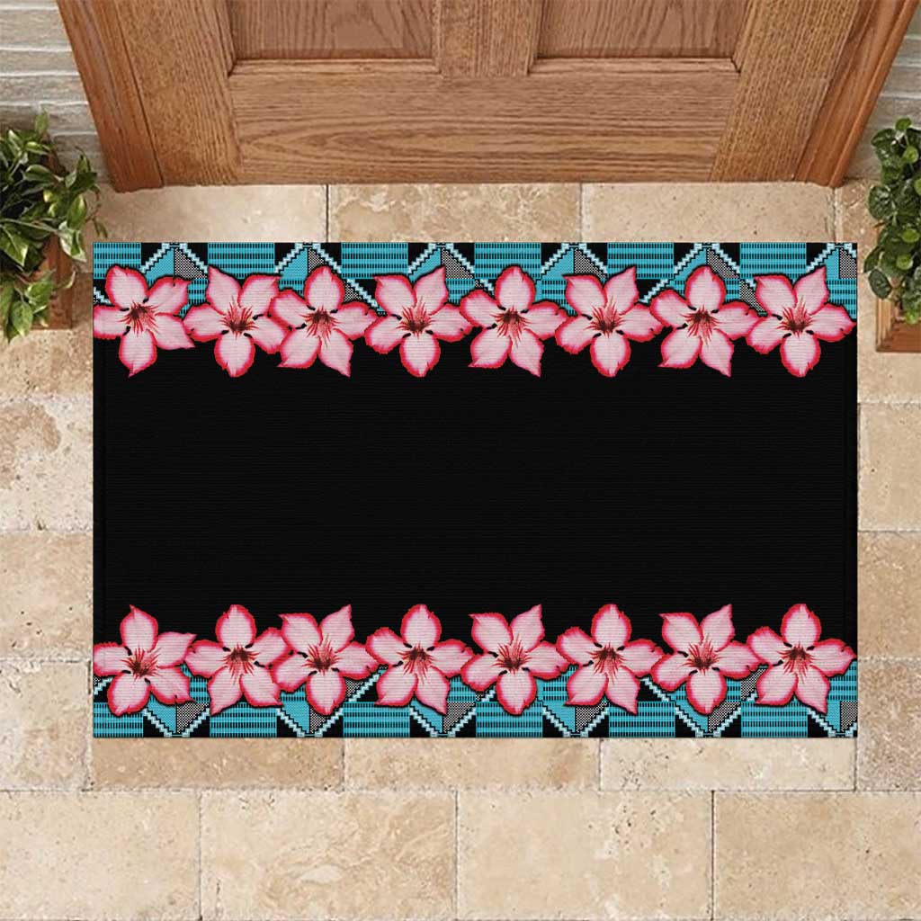 African Adenium Multiflorum Flowers Rubber Doormat with Kente Style - Wonder Print Shop