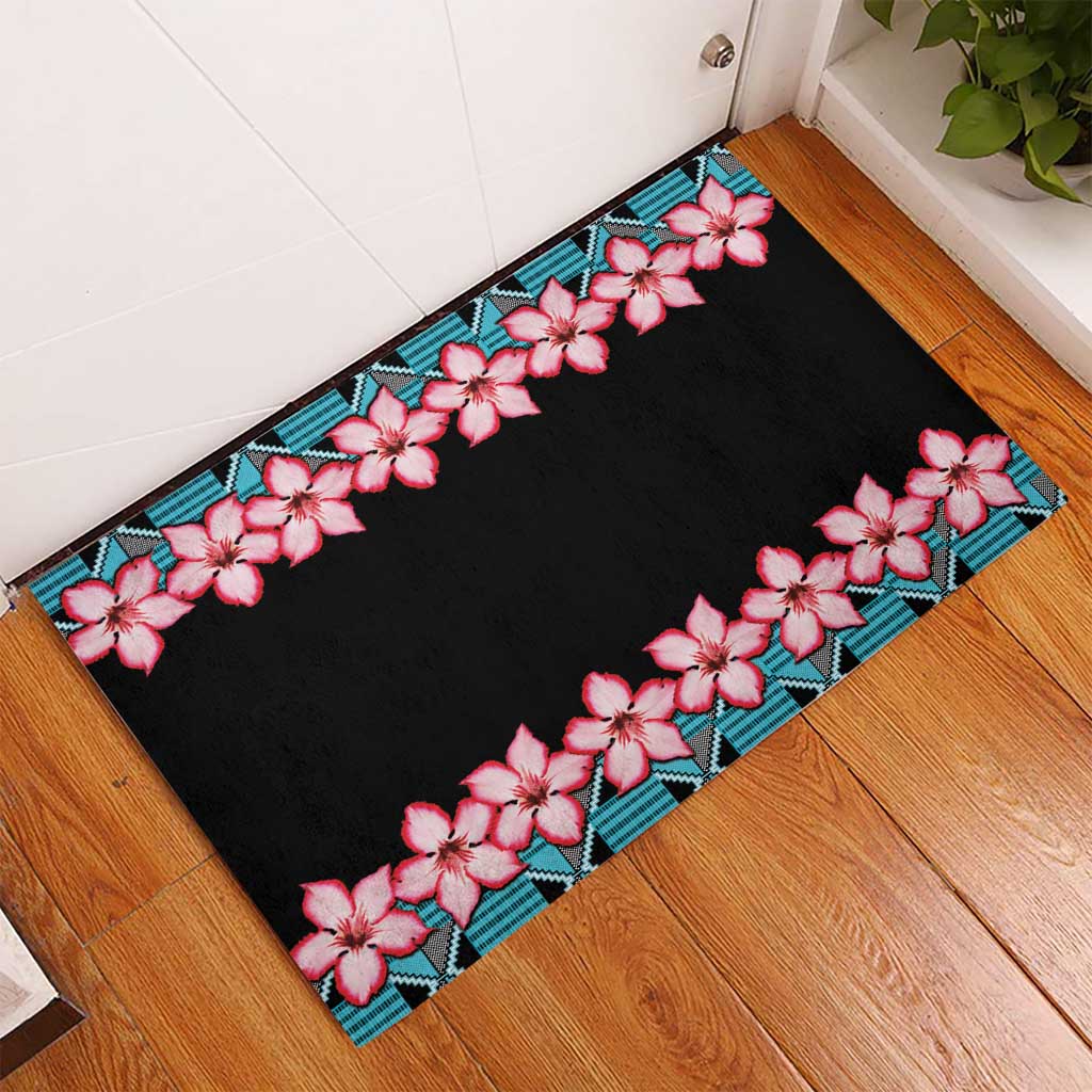 African Adenium Multiflorum Flowers Rubber Doormat with Kente Style - Wonder Print Shop