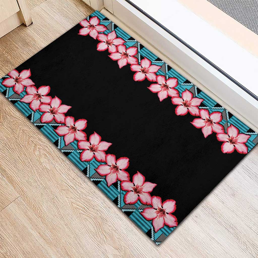 African Adenium Multiflorum Flowers Rubber Doormat with Kente Style - Wonder Print Shop