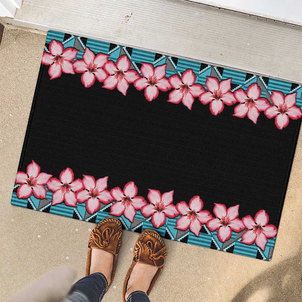 African Adenium Multiflorum Flowers Rubber Doormat with Kente Style - Wonder Print Shop