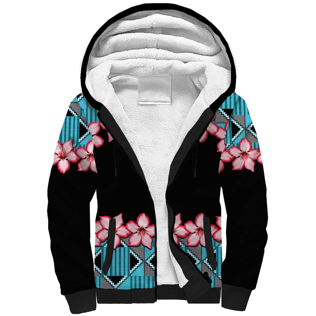 African Adenium Multiflorum Flowers Sherpa Hoodie with Kente Style - Wonder Print Shop