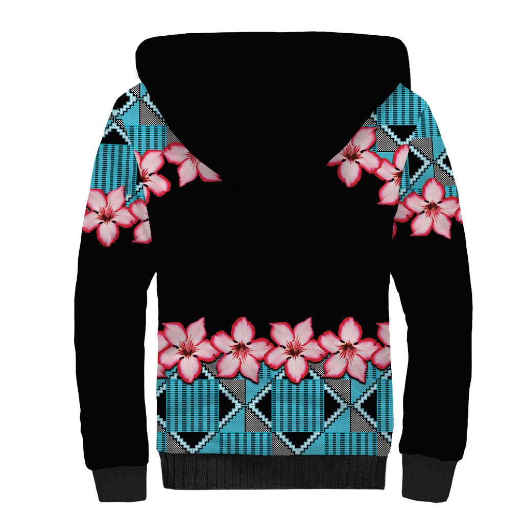 African Adenium Multiflorum Flowers Sherpa Hoodie with Kente Style - Wonder Print Shop